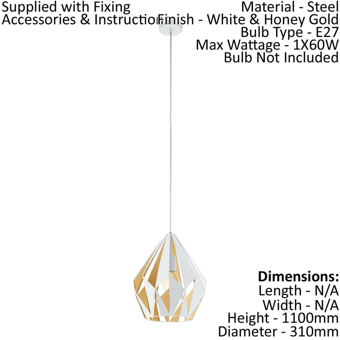 Hanging Ceiling Pendant Light White & Honey Geometric 1x 60W E27 Feature Lamp Loops