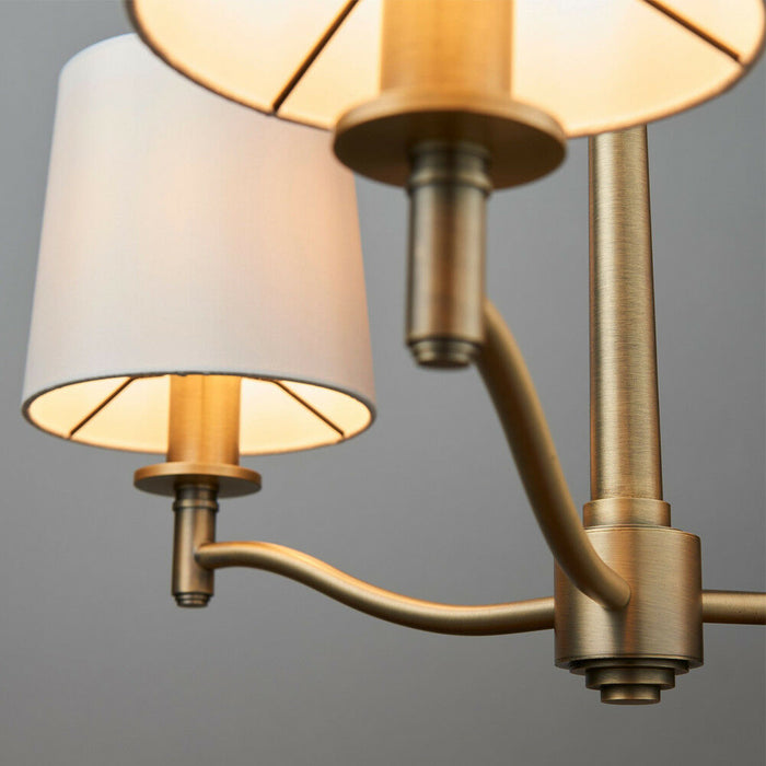 Multi Light Ceiling Pendant 3 Bulb ANTIQUE BRASS & WHITE Chandelier Lamp Shade Loops