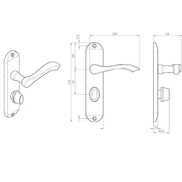 2x PAIR Scroll Lever Door Handle on Bathroom Backplate 180 x 40mm Satin Chrome Loops