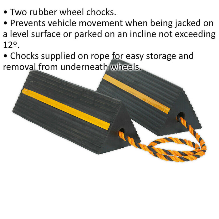 PAIR Heavy Duty Rubber Wheel Chocks - 8kg Each - Prevents Vehicle Movement Loops