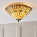 Tiffany Glass Semi Flush Ceiling Light Amber Floral Inverted Round Shade i00050 Loops