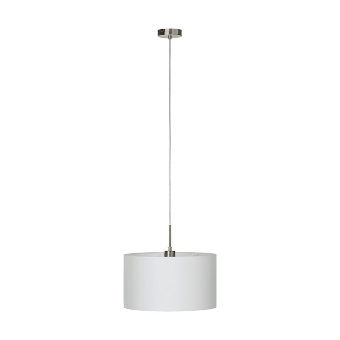 Pendant Light Colour Satin Nickel Steel Shade White Fabric Bulb E27 1x60W Loops