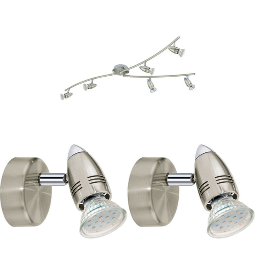 Multi Bulb Ceiling Spot Light & 2x Matching Wall Lights Satin Nickel Moving Bar Loops