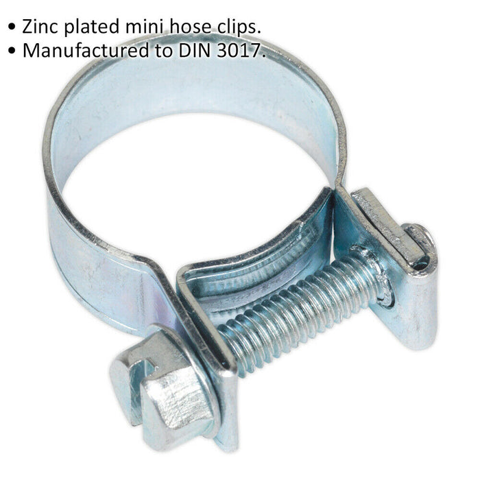 20 PACK Zinc Plated Mini Hose Clip - 16 to 18mm Diameter - Hose Pipe Clip Fixing Loops
