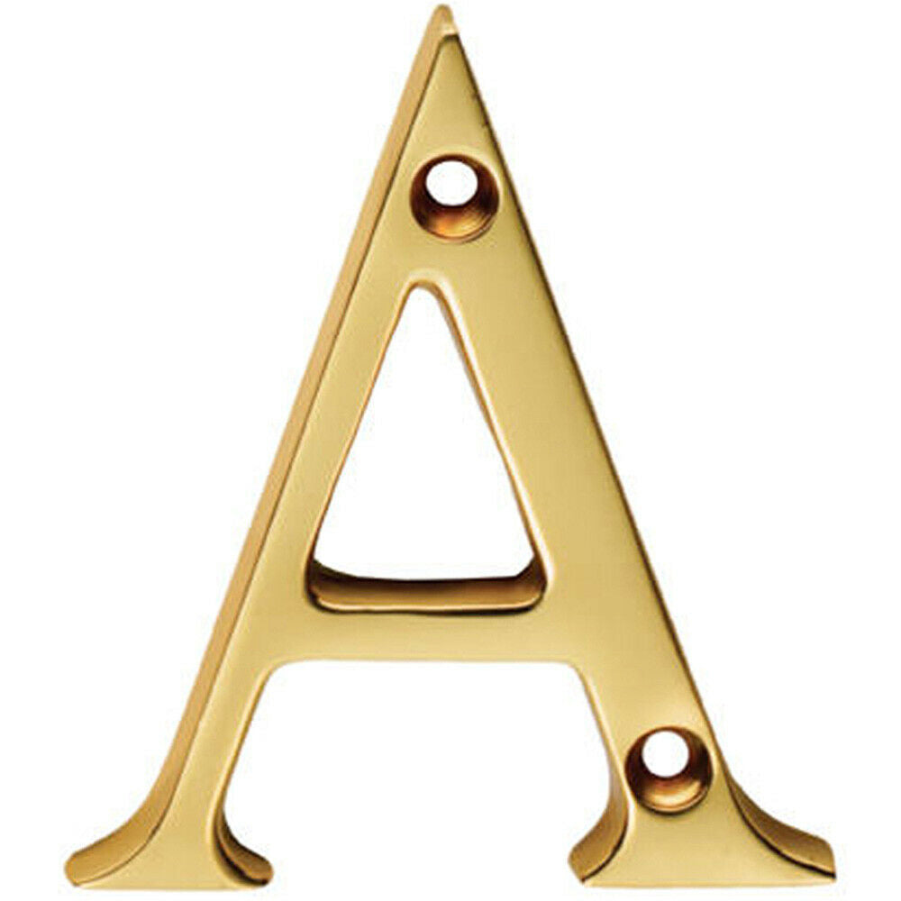 Polished Brass Door Letter A 53mm Height 4mm Depth House Letter Plaque Loops