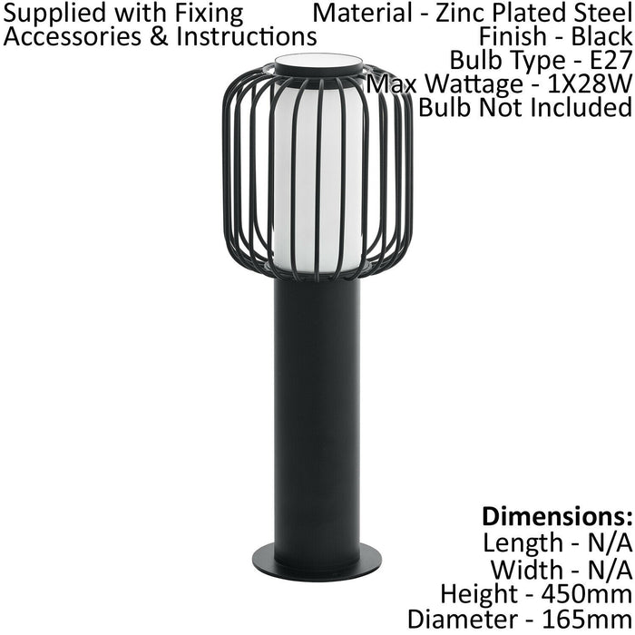 IP44 Outdoor Pedestal Light Black Steel 1 x 28W E27 Bulb Wall Gate Lamp Loops
