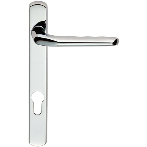 Straight Lever Door Handle on Lock Backplate Polished Chrome 208mm X 26mm Loops
