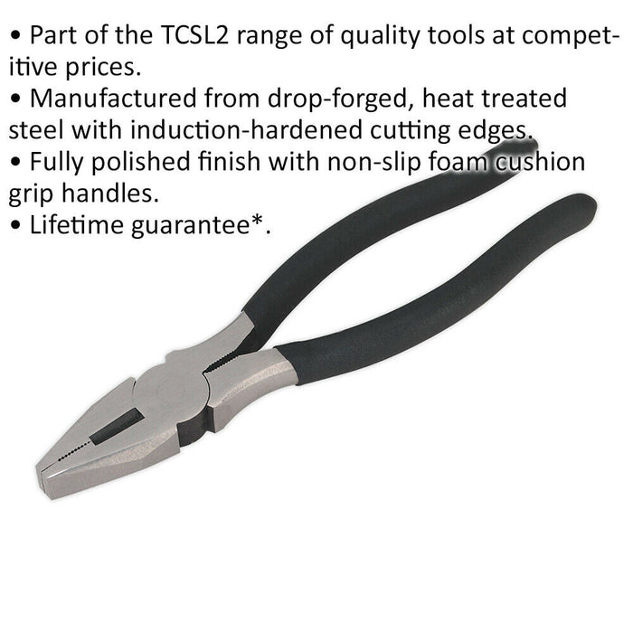 200mm Combination Pliers - Drop Forged Steel - 25mm Jaw Capacity - Foam Grip Loops