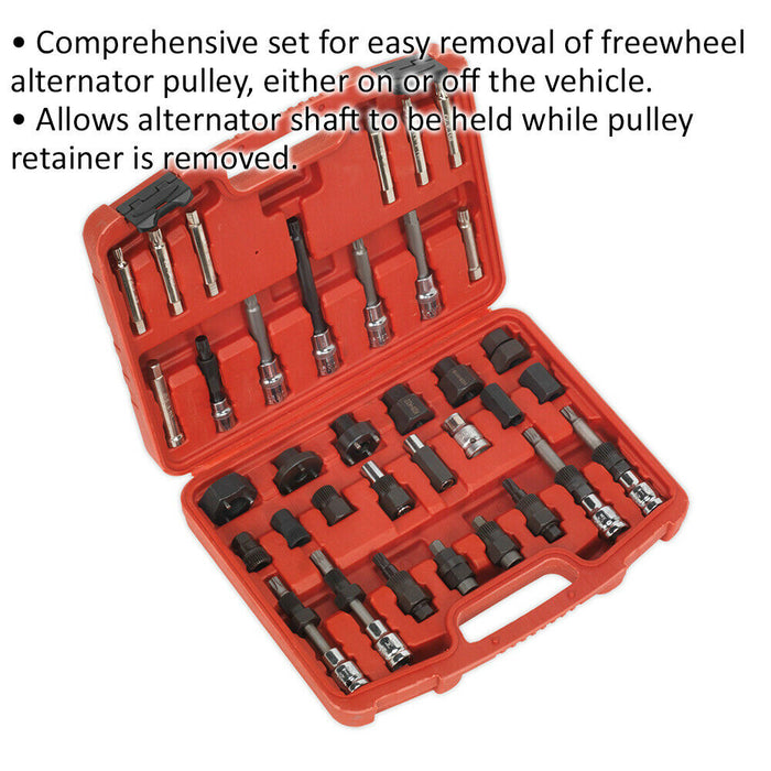 35 Piece Alternator Freewheel Removal Set - Alternator Pulley Removal Kit Loops