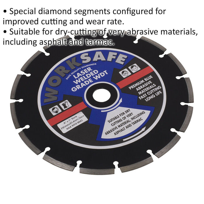 Diamond Cutting Blade - 230mm Diameter - 22mm Bore - Asphalt & Tarmac Cutting Loops