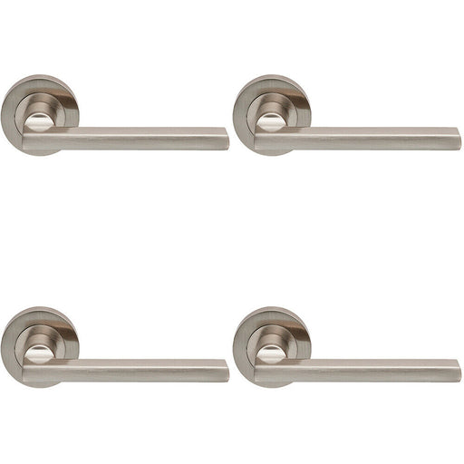 4x PAIR Straight Plinth Mounted Handle on Round Rose Concealed Fix Satin Nickel Loops
