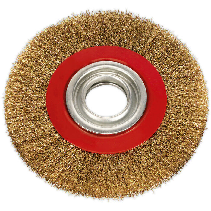 150 x 13mm Wire Brush Wheel - Brass Coated Steel - 32mm Bore - Bench Grinding Loops