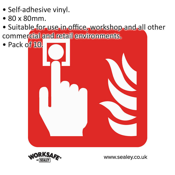10x FIRE ALARM SYMBOL Health & Safety Sign - Self Adhesive 80 x 80mm Sticker Loops