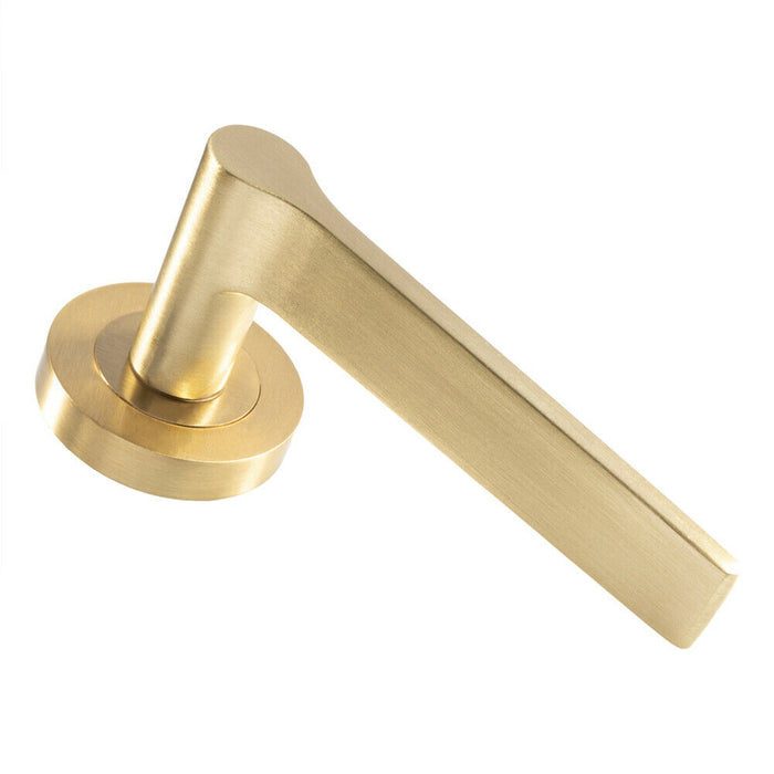 2x PAIR Straight Rounded Handle on Round Rose Concealed Fix Satin Brass Loops