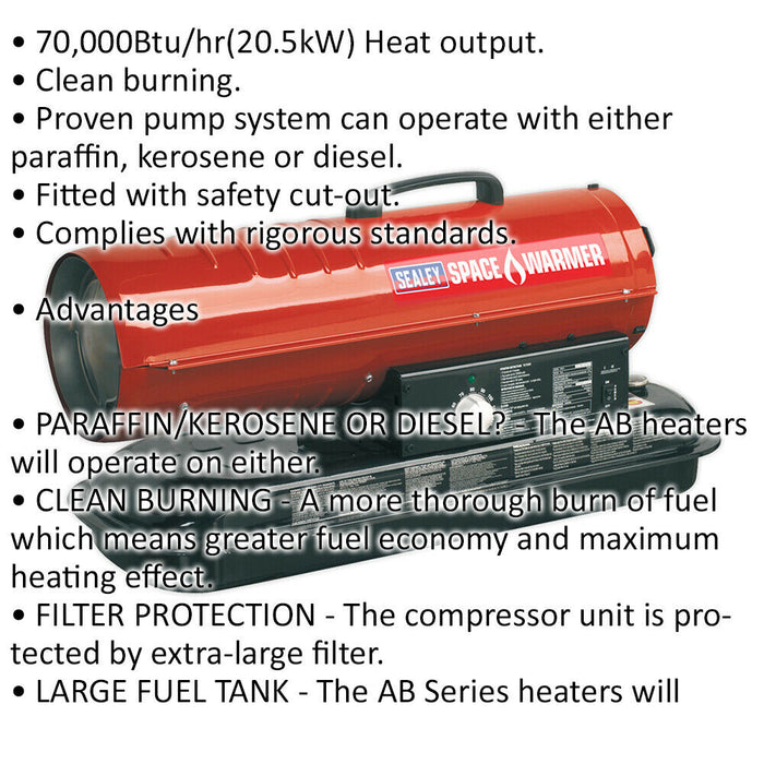 Industrial Space Warmer - Paraffin / Kerosene / Diesel Heater - 70000 Btu/hr Loops