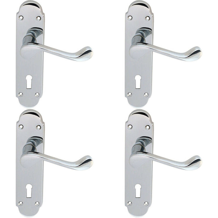 4x PAIR Victorian Upturned Handle on Lock Backplate 170 x 42mm Polished Chrome Loops