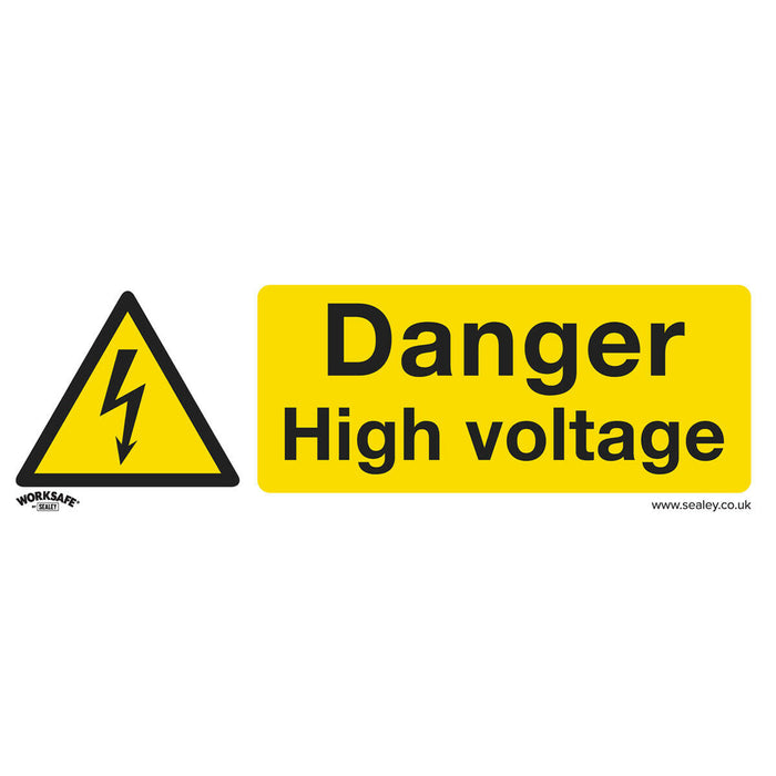 1x DANGER HIGH VOLTAGE Health & Safety Sign - Self Adhesive 300 x 100mm Sticker Loops