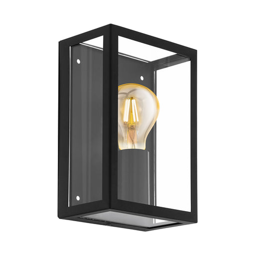 IP44 Outdoor Wall Light Black & Glass Box 1 x 60W E27 Bulb Porch Lamp Loops