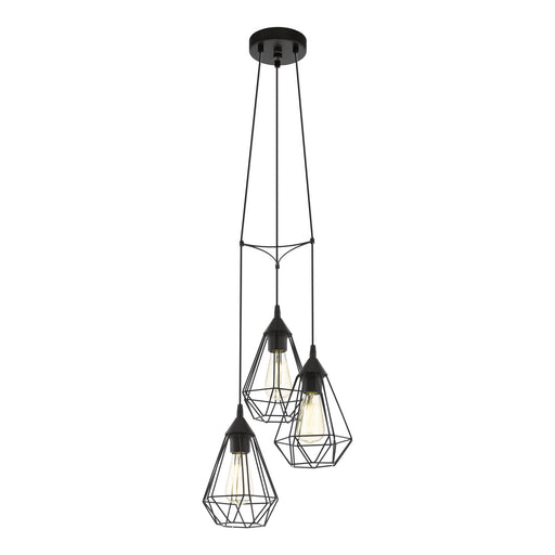 Hanging Ceiling Pendant Light Black Wire Cage 3x E27 Geometric Multi Lamp Loops
