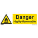 10x DANGER HIGHLY FLAMMABLE Safety Sign - Self Adhesive 300 x 100mm Sticker Loops