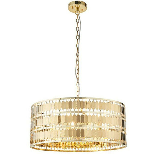 Hanging Ceiling Pendant Light Hex Gold Plate Shade 5 Bulb Modern Dimming Feature Loops