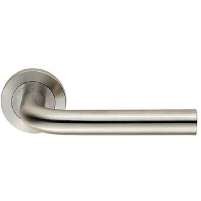 PAIR Straight Round Bar Handle on Round Rose Concealed Fix Satin Steel Loops