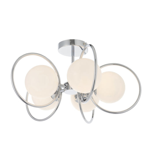 Semi Flush Ceiling Light Chrome Plate & Opal Glass 5 x 3W LED G9 Dimmable Loops