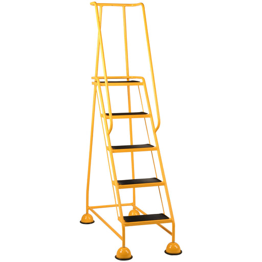5 Tread Mobile Warehouse Steps YELLOW 1.94m Portable Safety Ladder & Wheels Loops