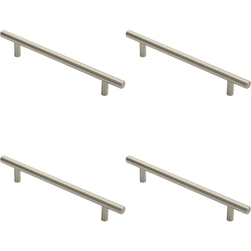 4x Round T Bar Cabinet Pull Handle 220 x 12mm 160mm Fixing Centres Satin Nickel Loops