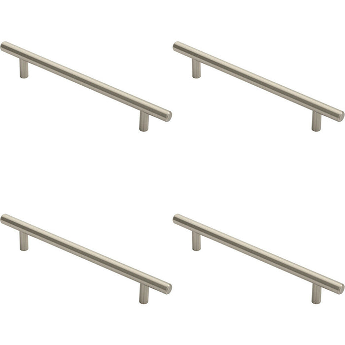 4x Round T Bar Cabinet Pull Handle 220 x 12mm 160mm Fixing Centres Satin Nickel Loops