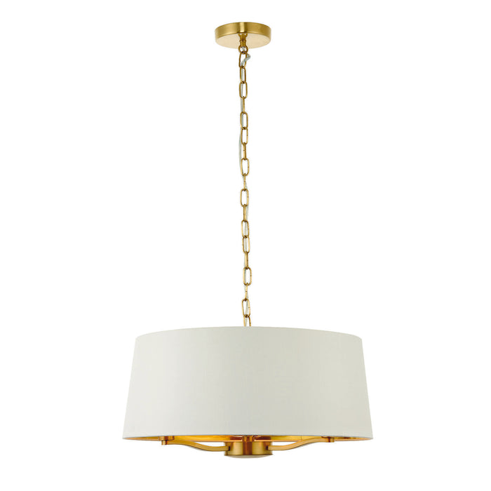 Ceiling Pendant Light Satin Brass & Vintage White Fabric 3 x 40W E14 e10194 Loops