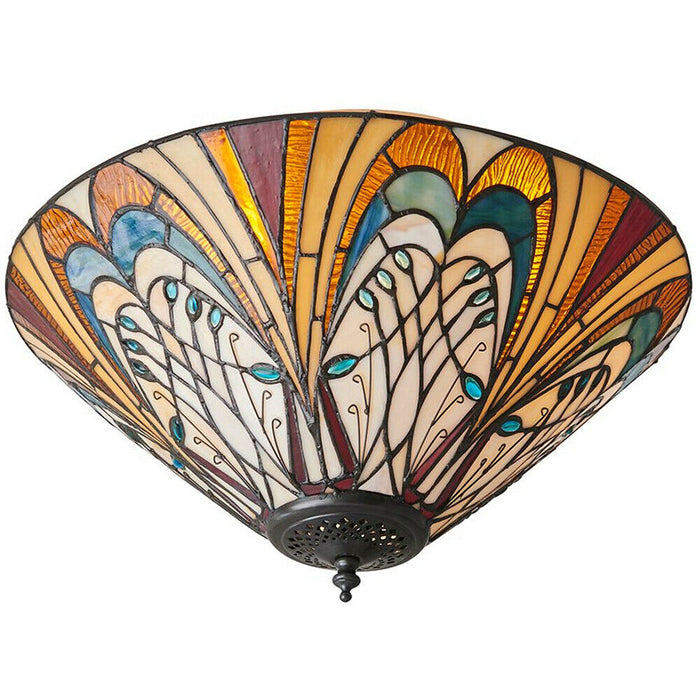 Tiffany Glass Flush Ceiling Light - French Style Design - Dimmable LED Lamp Loops