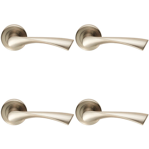 4x PAIR Angular Twisted Handle on Round Rose Concealed Fix Satin Nickel Loops