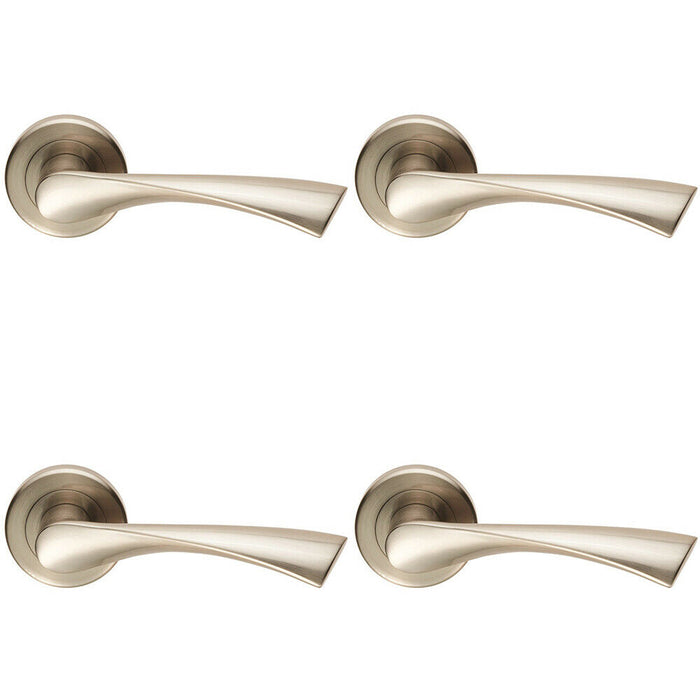 4x PAIR Angular Twisted Handle on Round Rose Concealed Fix Satin Nickel Loops