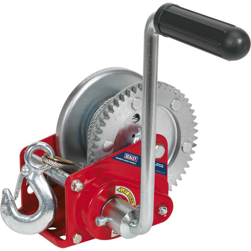 Geared Hand Winch with Brake & Cable - 540kg Capacity - Hardened Steel Gear Loops
