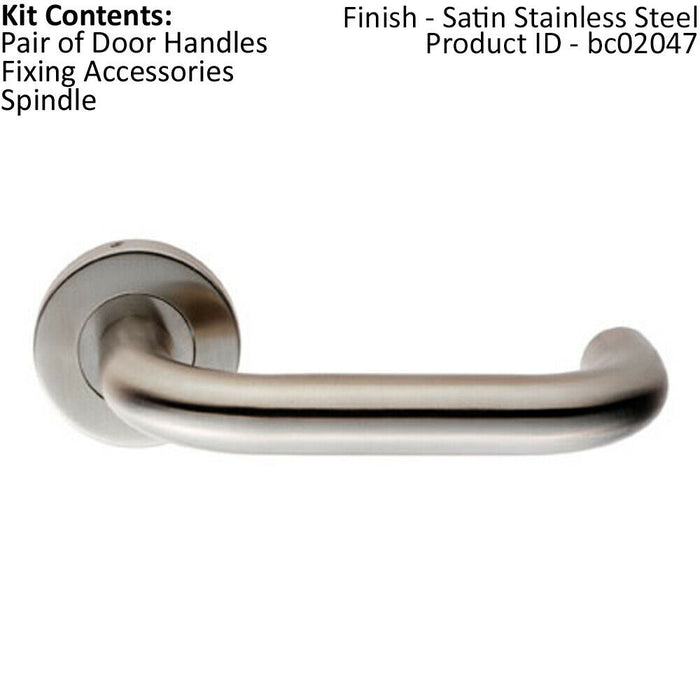 PAIR 19mm Round Bar Safety Handle on Round Rose Concealed Fix Satin Steel Loops