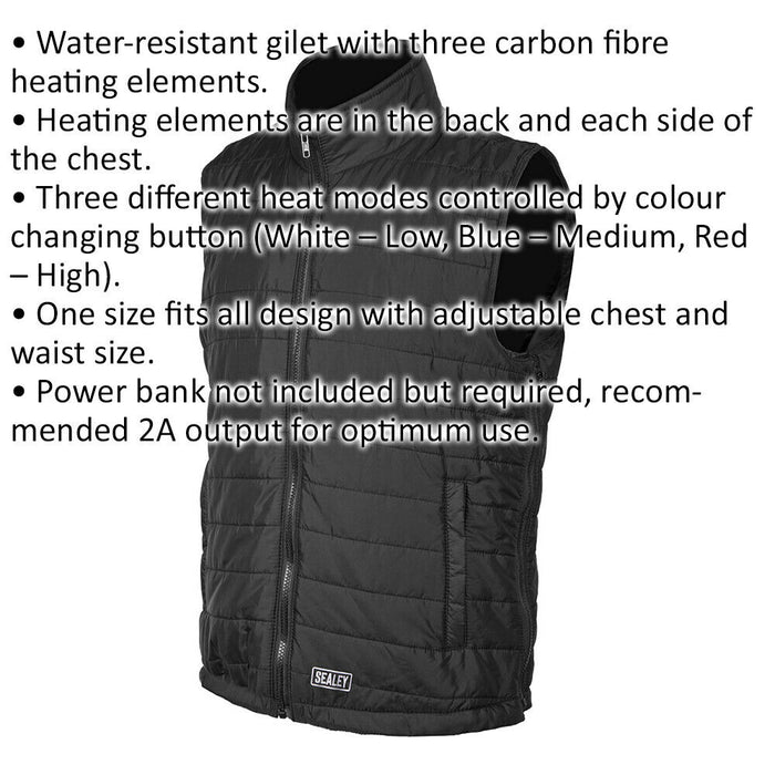 5V Heated Puffy Gilet - 44" to 52" Chest - Water Resistant - Heated Clothing Loops