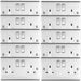 10 PACK 2 Gang Double UK Plug Socket SATIN STEEL & White 13A Switched Outlet Loops