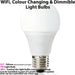 2x WiFi Colour Change LED Light Bulb 9W E27 Warm Cool White SMART Dimmable Lamp Loops