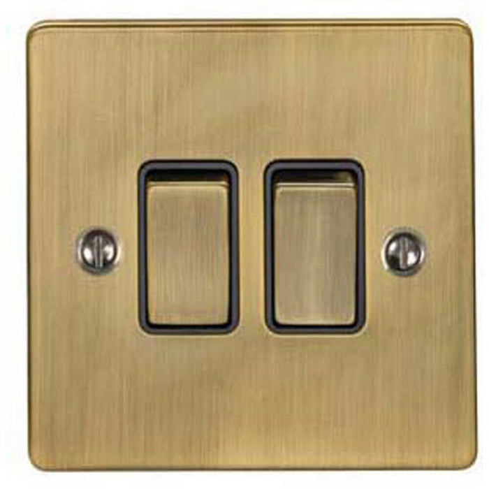 2 PACK 2 Gang Double Metal Light Switch ANTIQUE BRASS 2 Way 10A Black Trim Loops