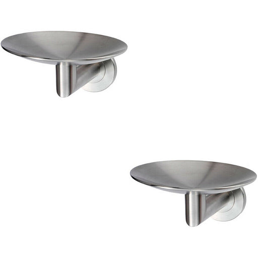 2x Curved Bathroom Soap Dish on Concealed Fix Rose 112mm Dia Stainless Steel Loops