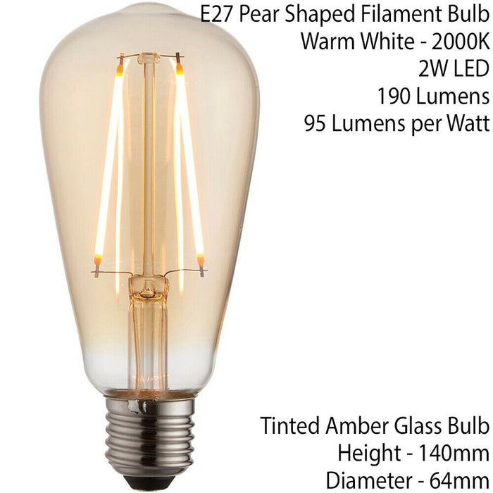 VINTAGE PEAR LED Filament Light Bulb AMBER GLASS E27 Screw 2W Warm White Lamp Loops