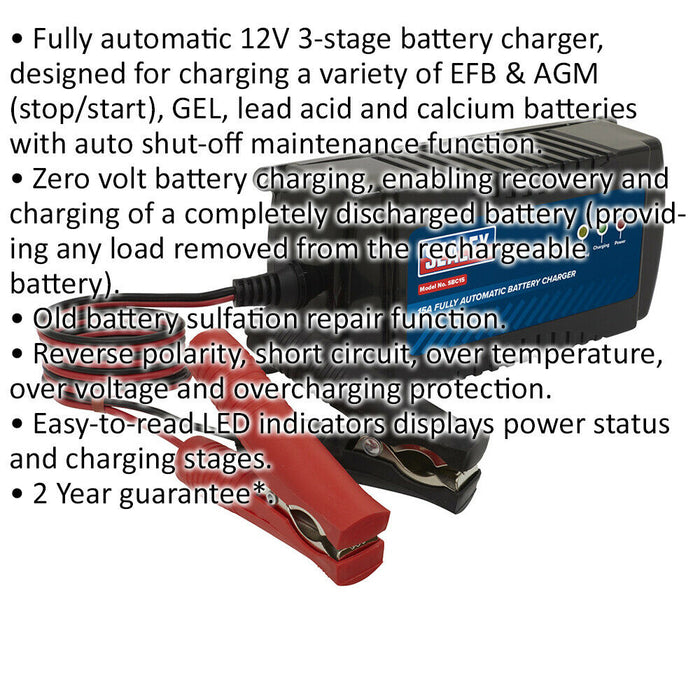 12V 15A Automatic Battery Charger & Maintainer - 40AH to 200Ah Batteries - 230V Loops