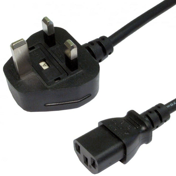0.5m UK Plug to IEC Socket Mains 10A Power Cable PC Monitor Amp Kettle C13 Lead Loops
