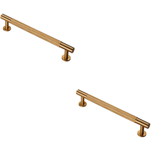 2x Knurled Bar Door Pull Handle 190 x 13mm 160mm Fixing Centres Satin Brass Loops