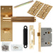Door Handle & Bathroom Lock Pack Satin Brass Knurled Lever Turn Backplate Loops