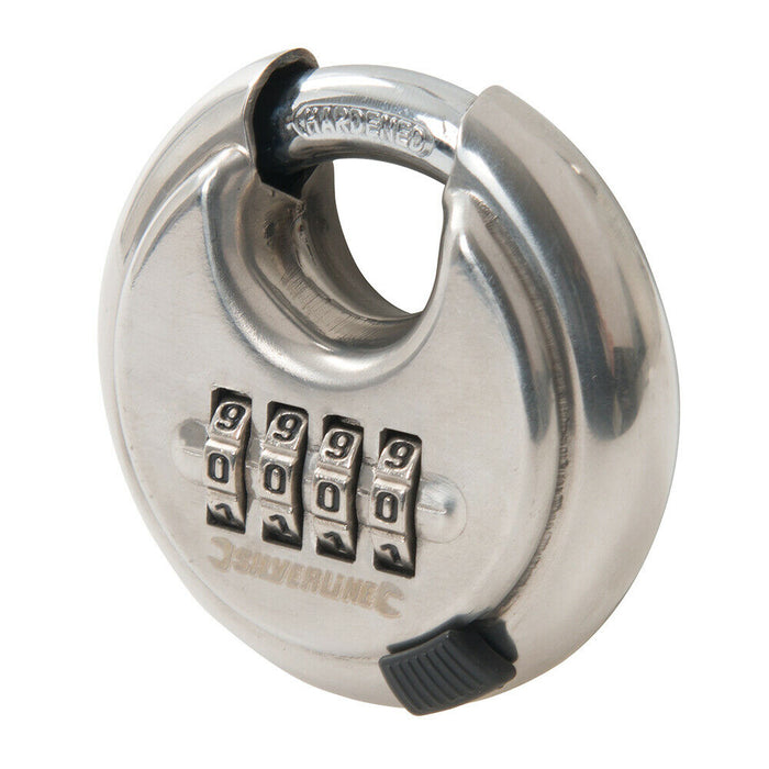 70mm 4 Digit Combination DISC Padlock Hardened Steel 9.5mm Shackle Security Lock Loops