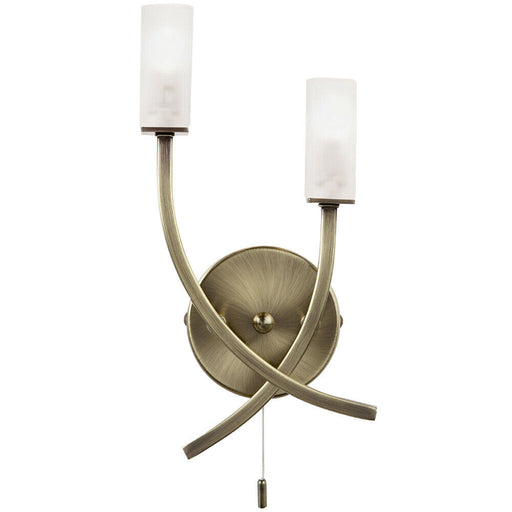 LED Twin Wall Light Modern Antique Brass Arm & Oblong Glass Shade Lamp Lighting Loops