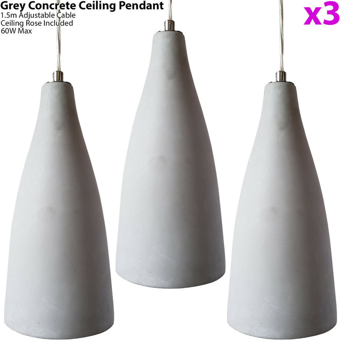 3x Concrete Ceiling Pendant Light 240V Retro Grey Hanging LED Kitchen Lamp Kit Loops