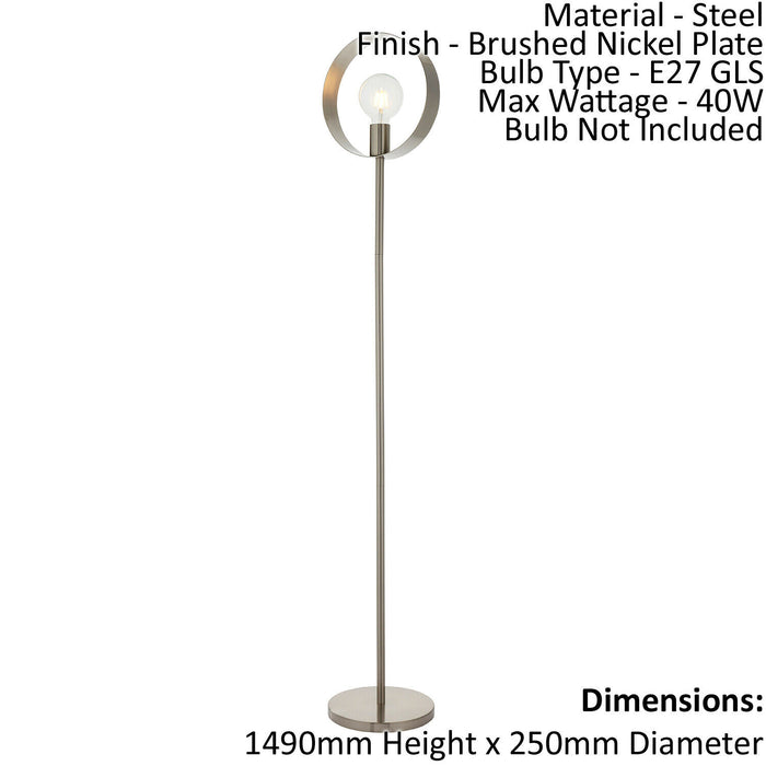 Floor Lamp Light - Brushed Nickel Plate - 40W E27 - Complete Standing Lamp Loops